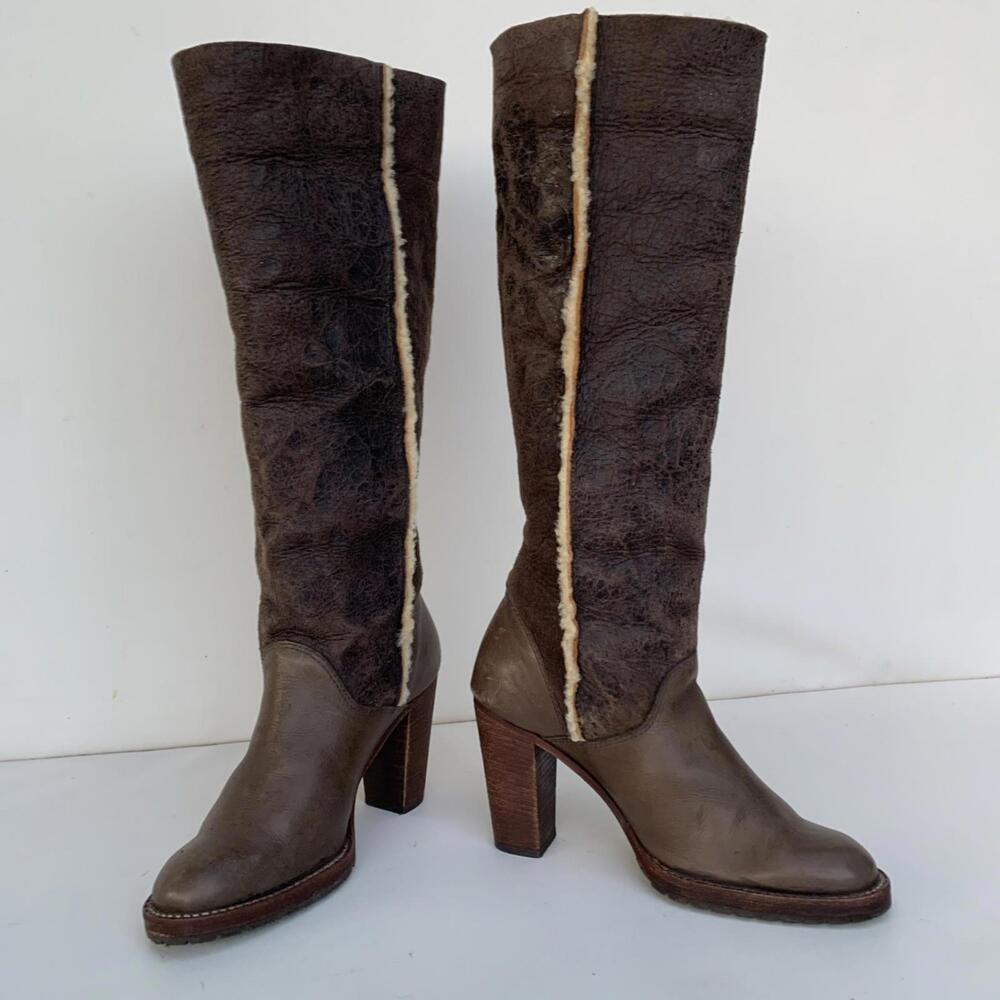 Michael Kors Tan Suede Shearling Heeled Leather Tall Boots Size Women's 6.5